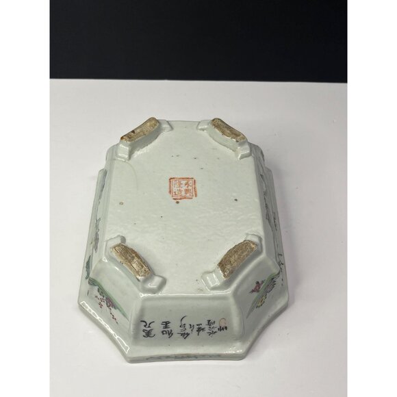 Antique Chinese Famille Rose Porcelain Long Octagonal Bowl Qianlong Period 1700s - Picture 5 of 10